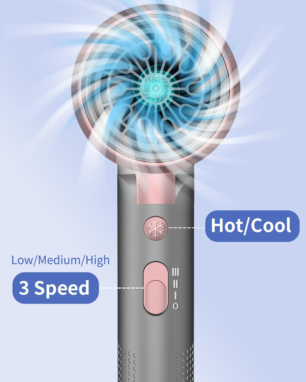 Portable 1600W Ionic Hair Dryer Pink Grey Foldable Handle with Diffuser and Comb Nozzle - Image 5