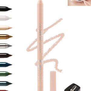 Nude Waterline Eyeliner Gel Pencil,Peach Eyeliner Waterline Waterproof Smudge-Proof, Long Stay Eye Liner Brightener Pen with Sharpener, Safe for Sensitive Eyes, Soft Cream Rich Color Eye Makeup Pen-03