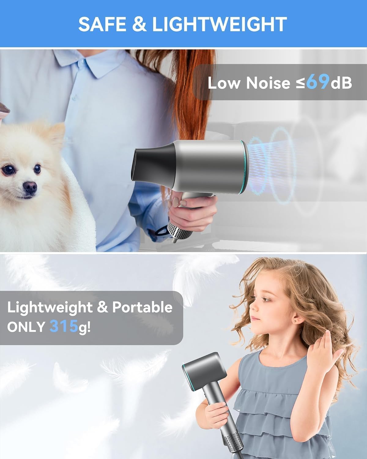 Ionic Hair Dryer 1500W Corded with Diffuser for Curly Hair Low Noise Fast Drying - Image 5