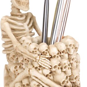 Skull Pen Holder for Desk, Halloween Gothic Pen Organizer, Creative Skeleton Makeup Brush Holder Pencil Holder Spooky Gifts for Women Man Home Office Desktop Decor