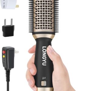 Travel Dual Voltage Hair Dryer Brush Mini Hot Air Brush with European Plug 110V-240V One Step Blow Dryer and Styler Volumizer for Home & Salon (Black)