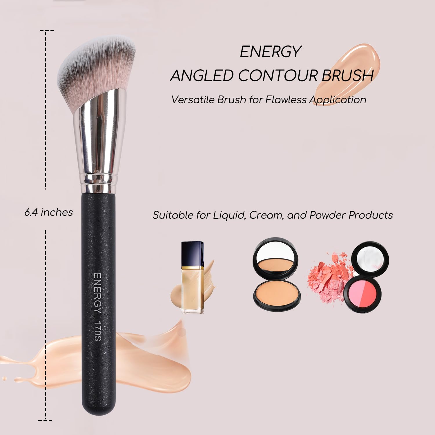 ENERGY Angled Vegan Synthetic Makeup Brush for Liquid Cream Powder Blush Bronzer - Image 2