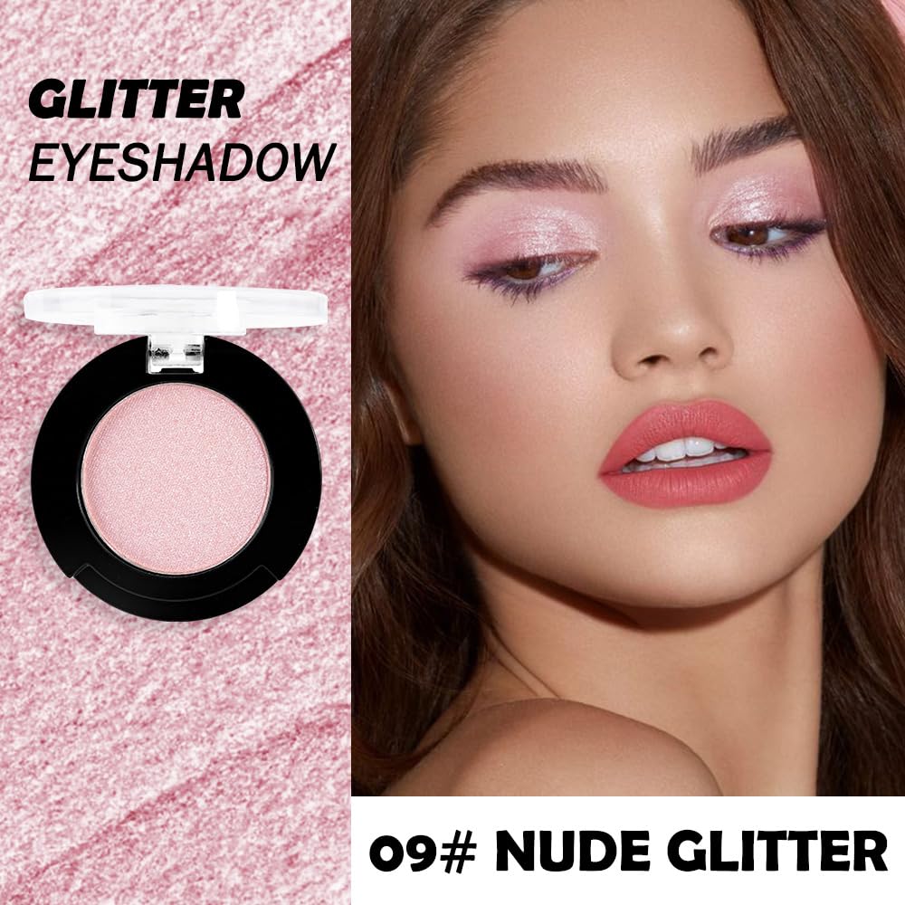 Monochrome Nude Pink Glitter Eyeshadow Palette Shimmer Makeup for Women Girls - Image 2