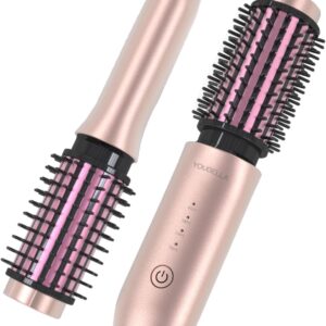 Cordless Hair Curling Iron Brush, Mini Travel Hot Straightener Comb, 3-in-1 Portable Wave Curling Wand, 1.5″ Ionic Heated Brush, USB Rechargeable Hair Curler, Pink