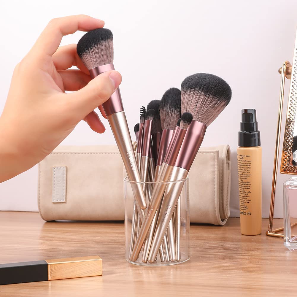 DUcare 14-Piece Rose Gold Professional Synthetic Makeup Brush Set with Bag - Image 8