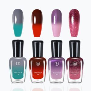4 Pcs Color Changing Nail Polish Set, Classic Colors Quick Dry Nail Polish Kit 0.24 oz Finger Nail Polish Pack Glossy Toenail Polish, Nail Polish for Women and Girls