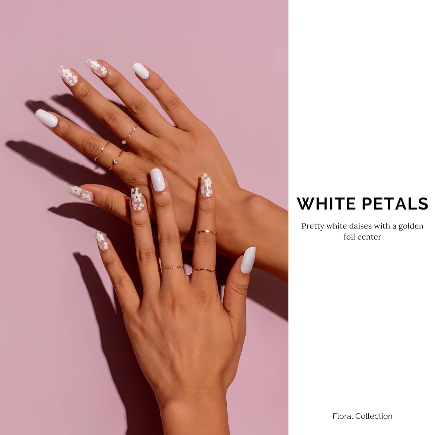 Nailog 34 Piece Semi-Cured Gel Nail Strips, Long-Lasting Glossy White Petals Design - Image 2