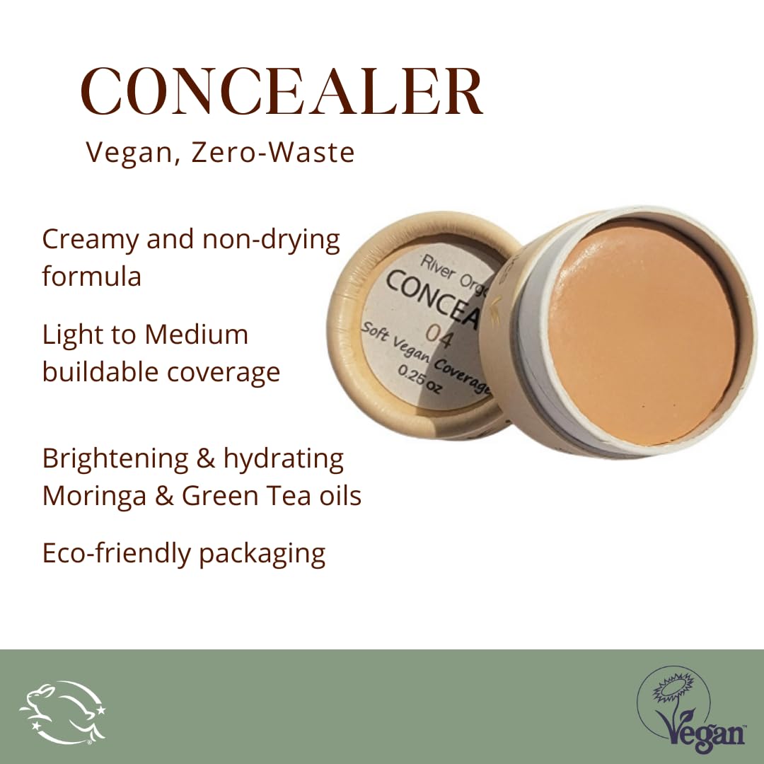 Zero-Waste Vegan Concealer for Sensitive Skin, Compostable Jar, Tan 04 Shade, 0.25 oz - Image 3