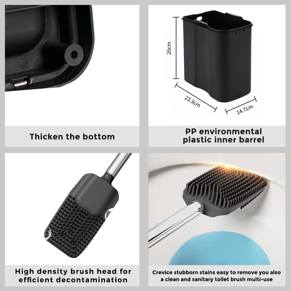 Black Metal 6-Liter Pedal Trash Can with Integrated Detachable Toilet Brush Holder for Bathroom - Image 4