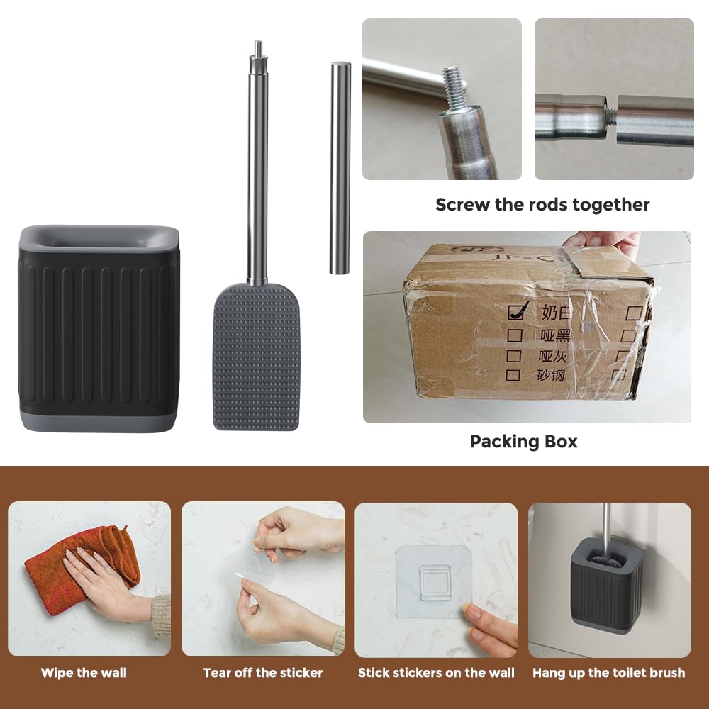 Black Metal 6-Liter Pedal Trash Can with Integrated Detachable Toilet Brush Holder for Bathroom - Image 5
