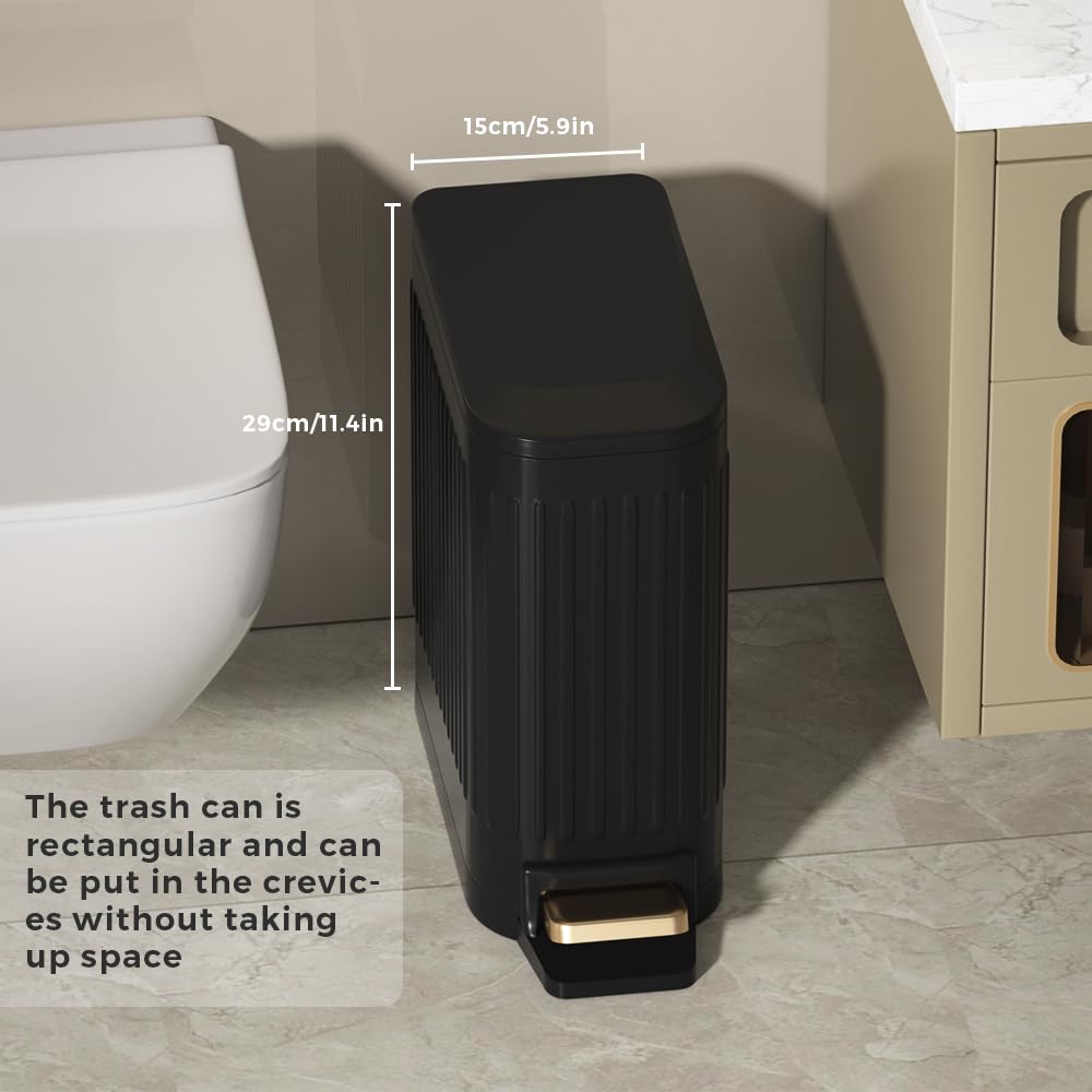 Black Metal 6-Liter Pedal Trash Can with Integrated Detachable Toilet Brush Holder for Bathroom - Image 6