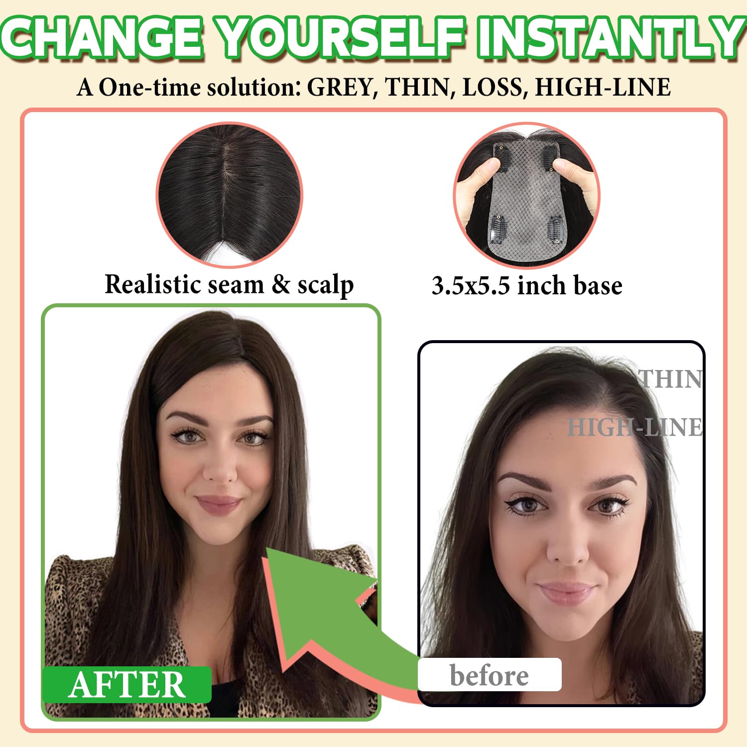 12 Inch 360° 3D Human Hair Topper for Women with Thinning Hair - Image 4