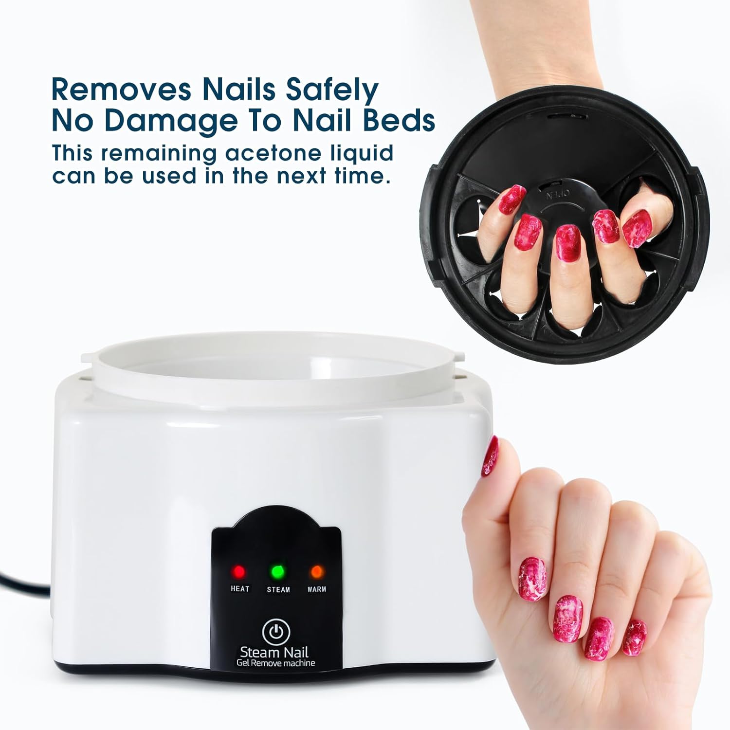 Gentle Black/White Portable Steam Nail Polish Remover Machine with Soaking Bowl - Image 3