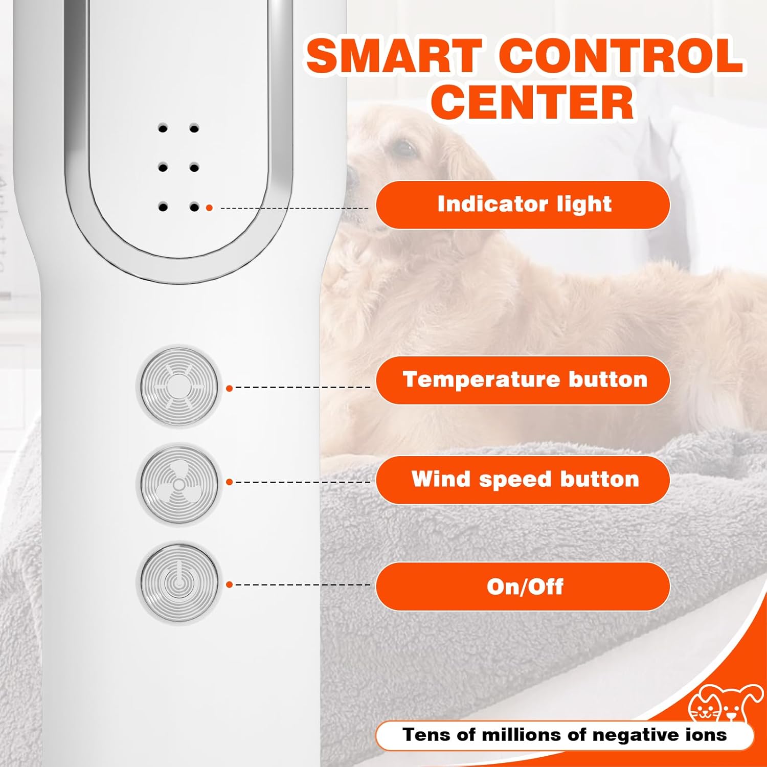Portable Handheld Pet Grooming Hair Dryer with Smart Temp, Low Noise, 3 Speeds for Travel - Image 2