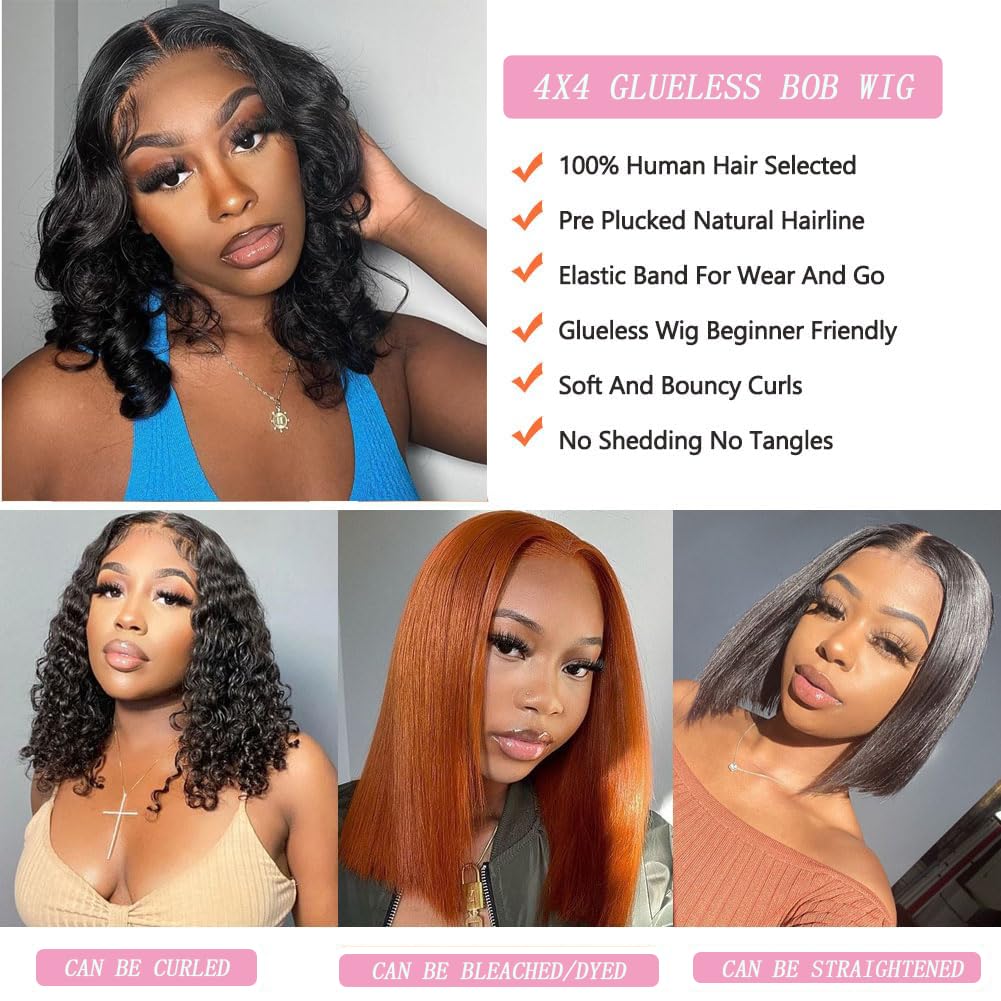 Glueless 12 Inch Human Hair Bob Wig 180% Density Body Wave Lace Front - Image 5