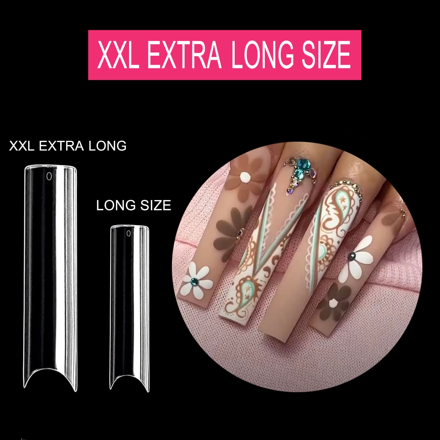 SWETIDY XXL Extra Long Clear Acrylic Square Flat Nail Tips 500 Piece Set for DIY Nail Art - Image 4