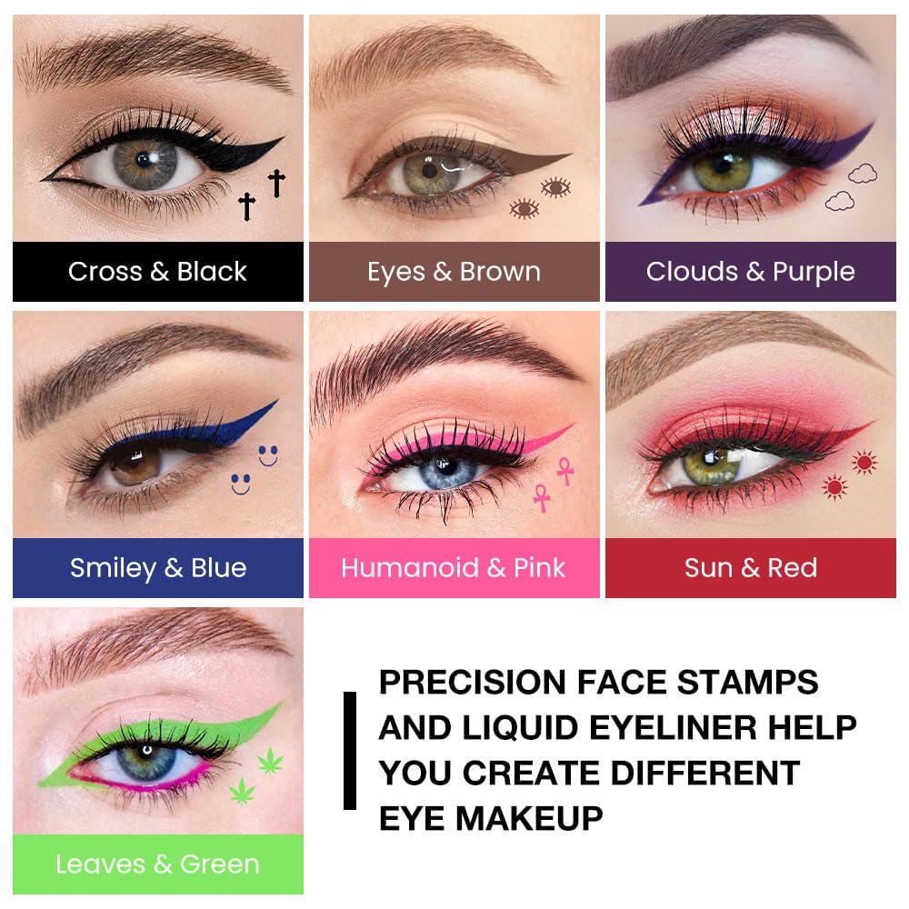 7Pcs Liquid Eyeliners with Face Stamps for Cosplay and Gothic Makeup, Beginner-Friendly - Image 2