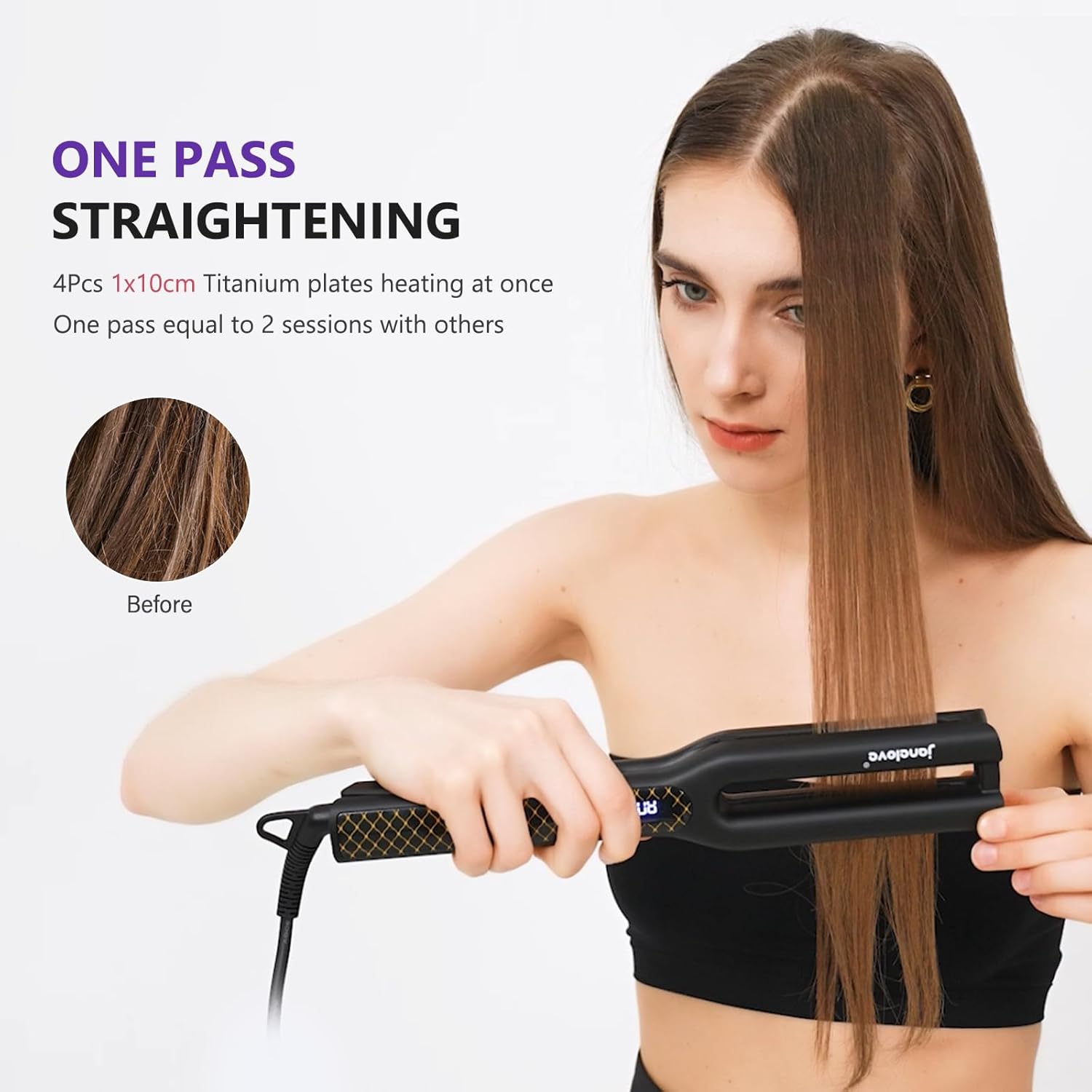 Janelove 4X 0.5 inch Titanium Hair Straightener Flat Iron with Heat Resistant Mat LCD Display - Image 6