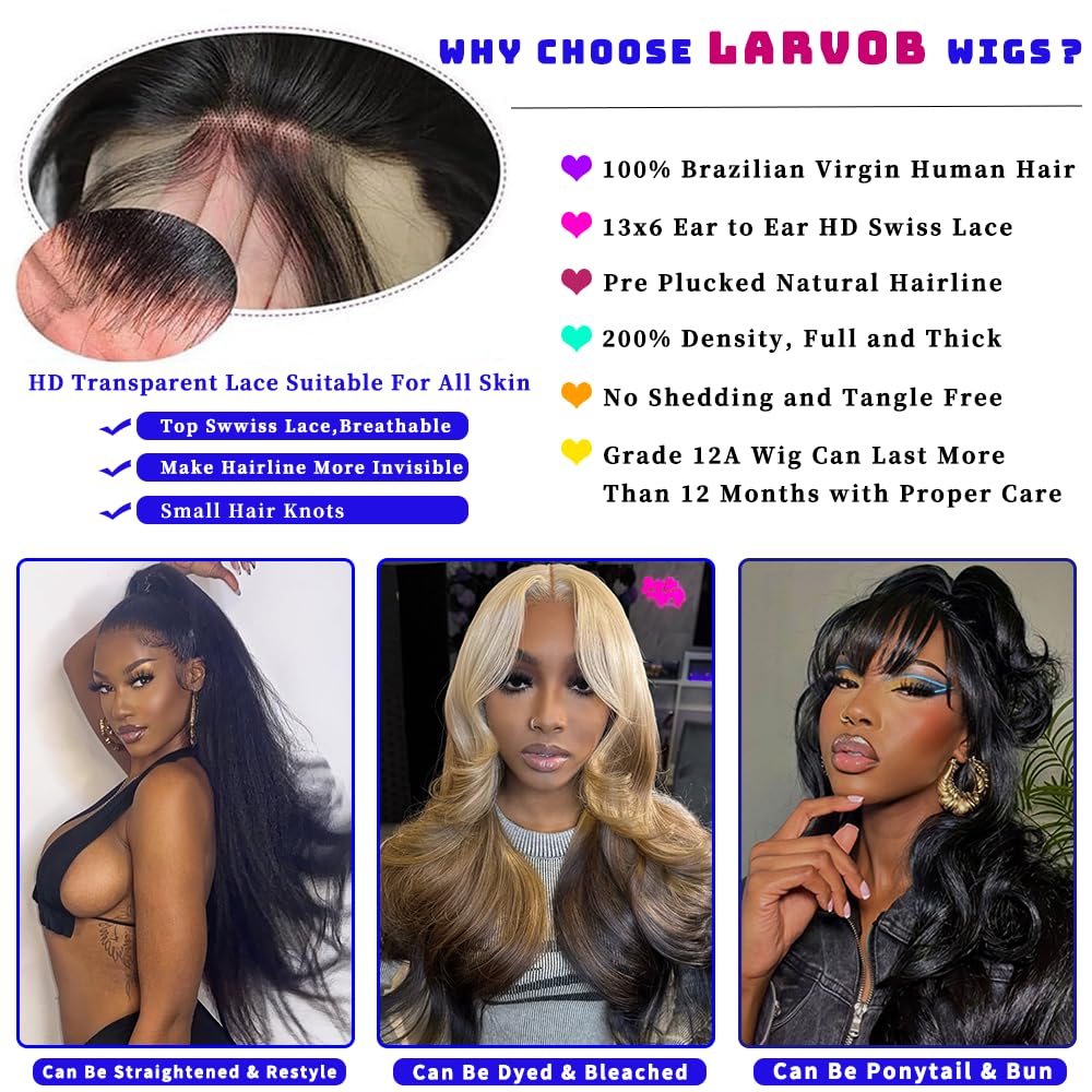 32 Inch 200 Density Body Wave HD Lace Front Wig Pre-Plucked Hairline - Image 2