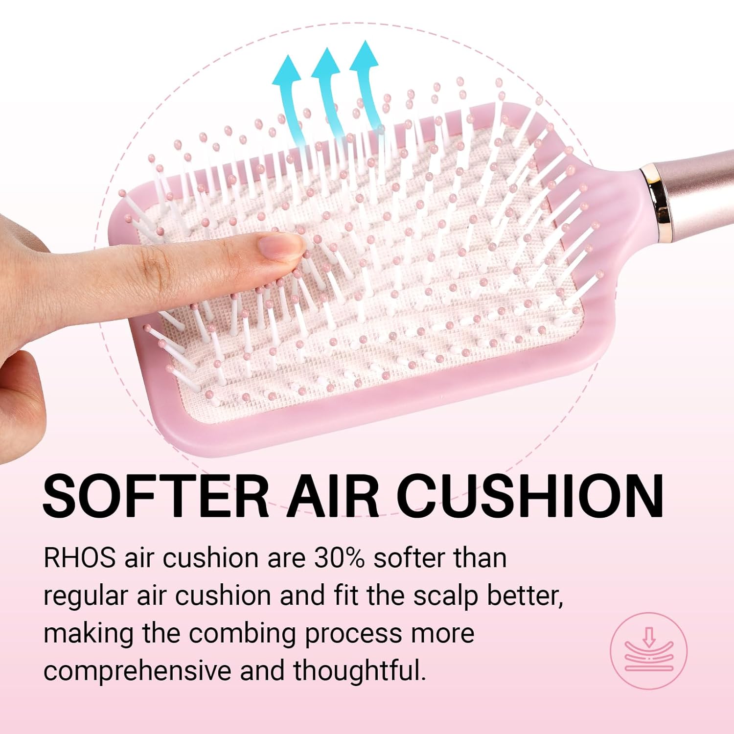 RHOS Paddle Brush for Thick, Curly, Long Hair - Detangler with Nylon Bristles - Pink - Image 3