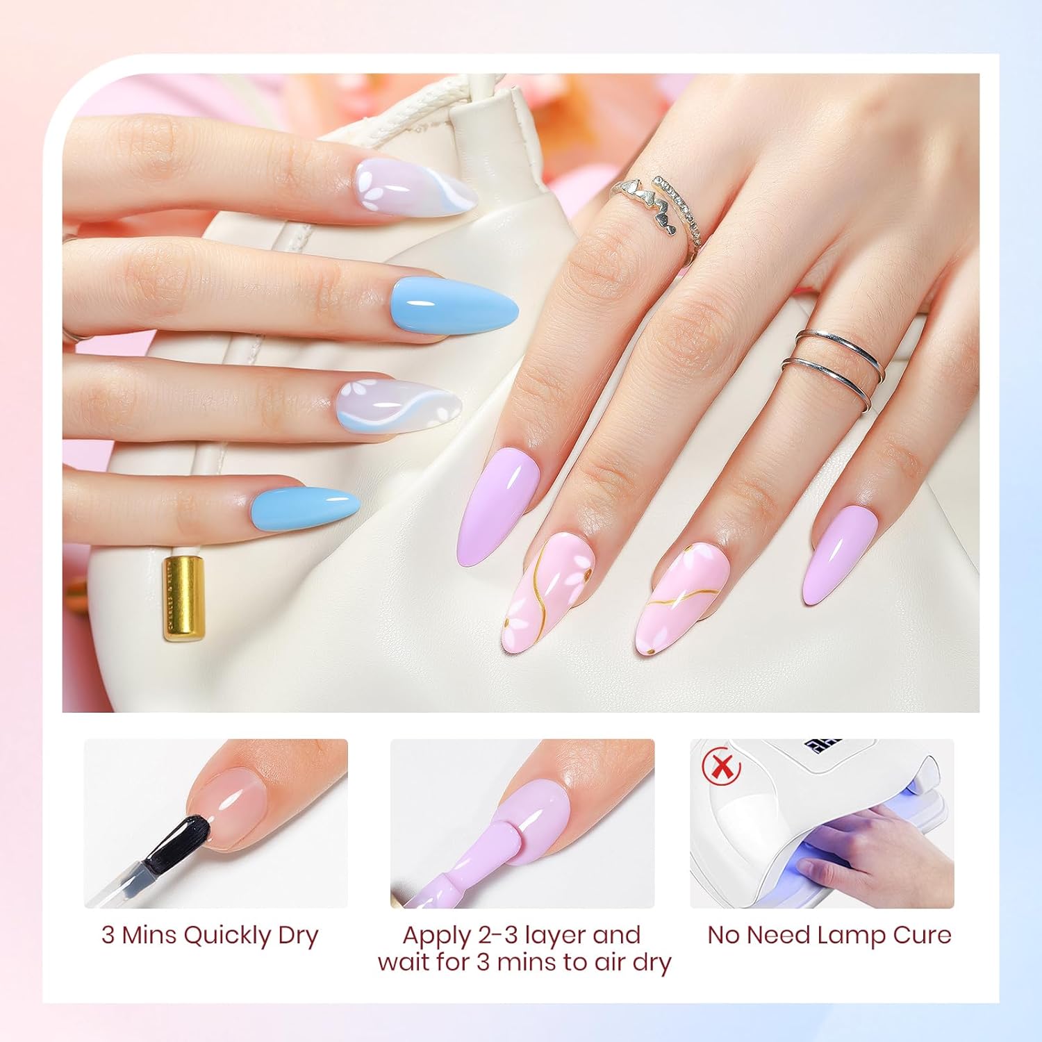 Pastel Nail Polish Set 5 Colors Quick Dry Non-Gel Lacquer for Home Manicures - Image 6
