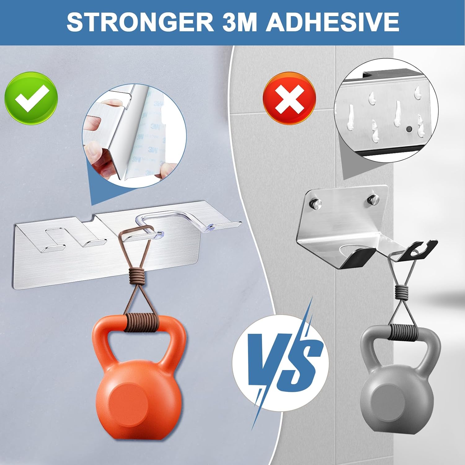 SUS 304 Stainless Steel Wall Mount Hair Dryer Holder with Self Adhesive Plug Hooks for Bathroom - Image 3
