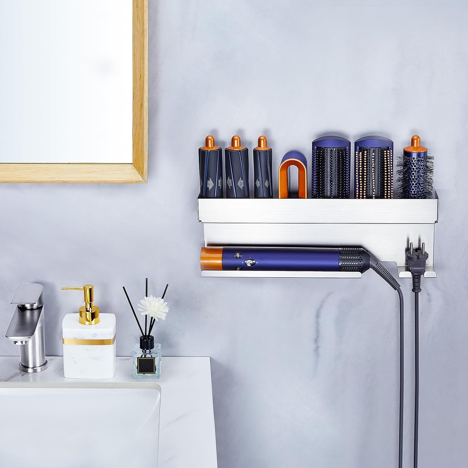 Stainless Steel Hair Dryer Holder Wall Mount Organizer for Bathroom Hair Tool Storage - Image 3