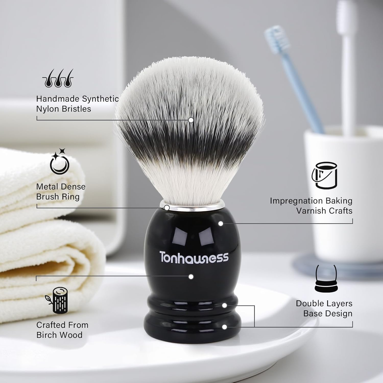 Men's 3-in-1 Shaving Brush Kit with Nylon Bristles, Stainless Steel Bowl, and Stand New Condition - Image 2