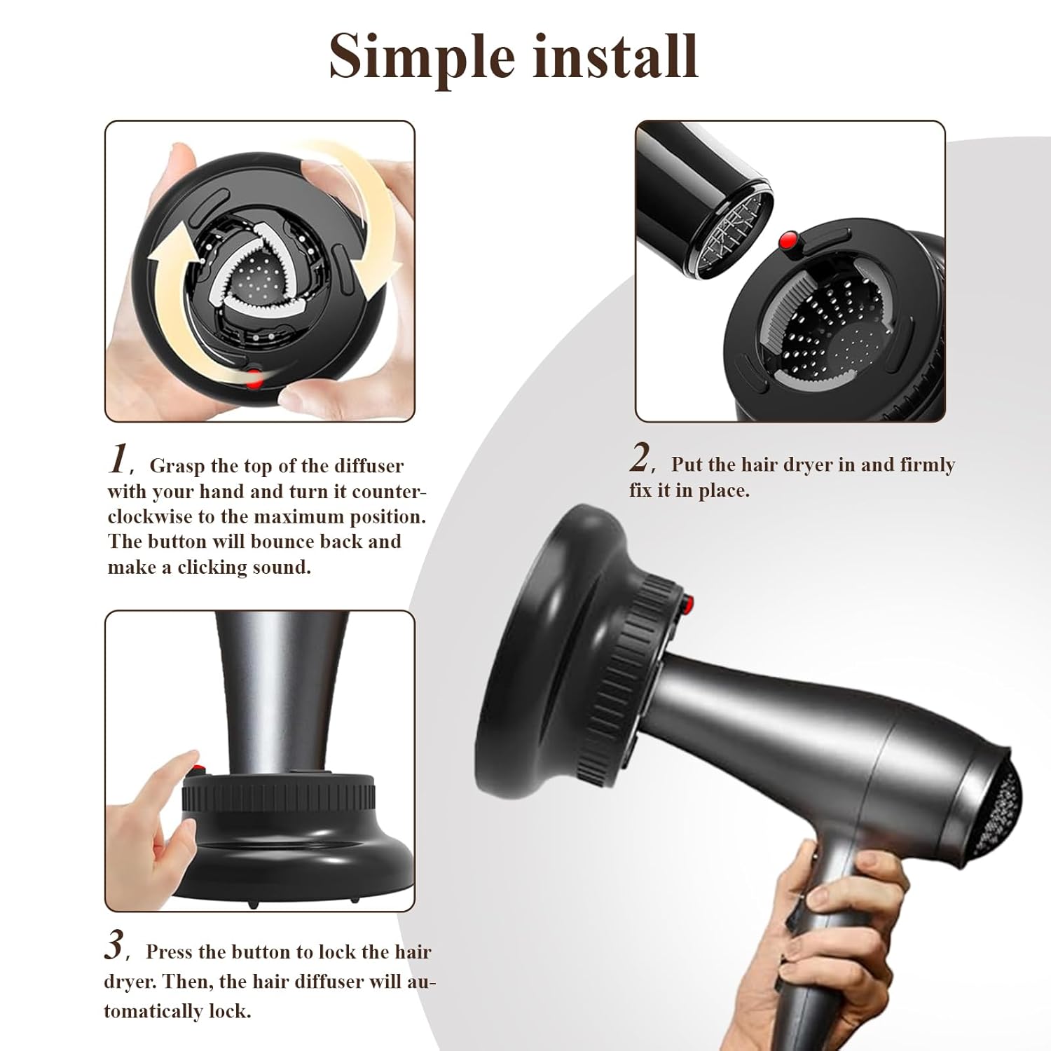 Universal Hair Diffuser Attachment for Hair Dryer, Fits 1.4-2.6 Inch Nozzles, White - Image 3