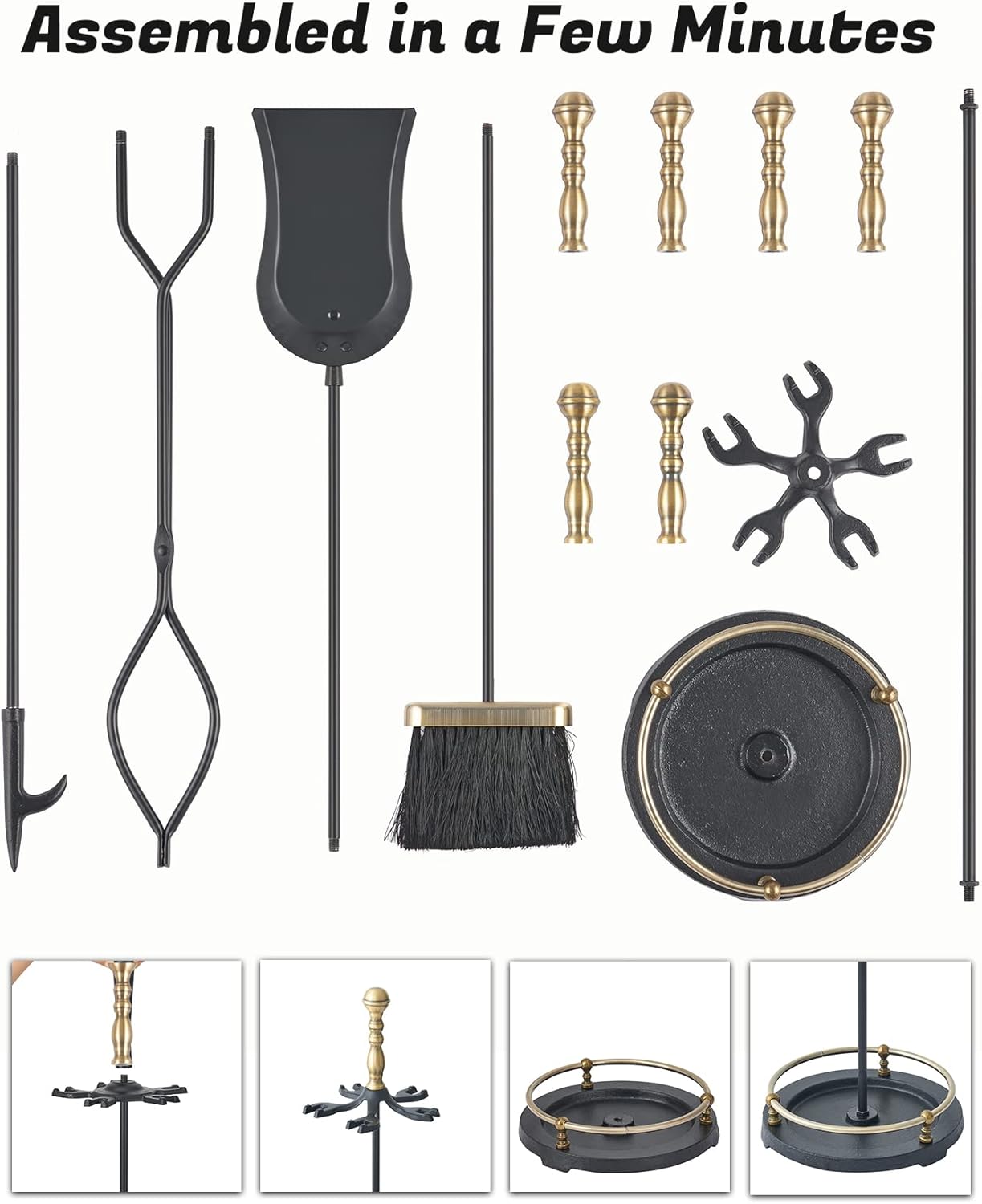 Lichamp 5-Piece Retro Gold Handle Fireplace Tools Set Indoor Outdoor - Image 7