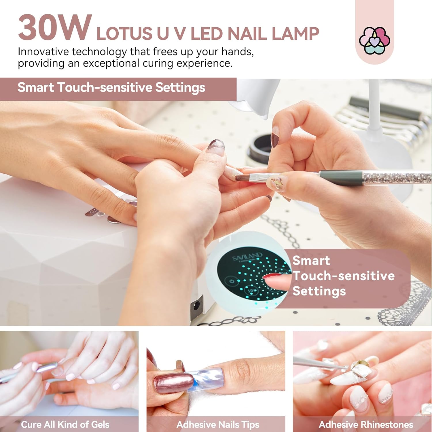 Saviland 30W Mini Cordless Gel Nail Lamp Rechargeable LED Flash Cure for Home DIY Manicure - Image 3