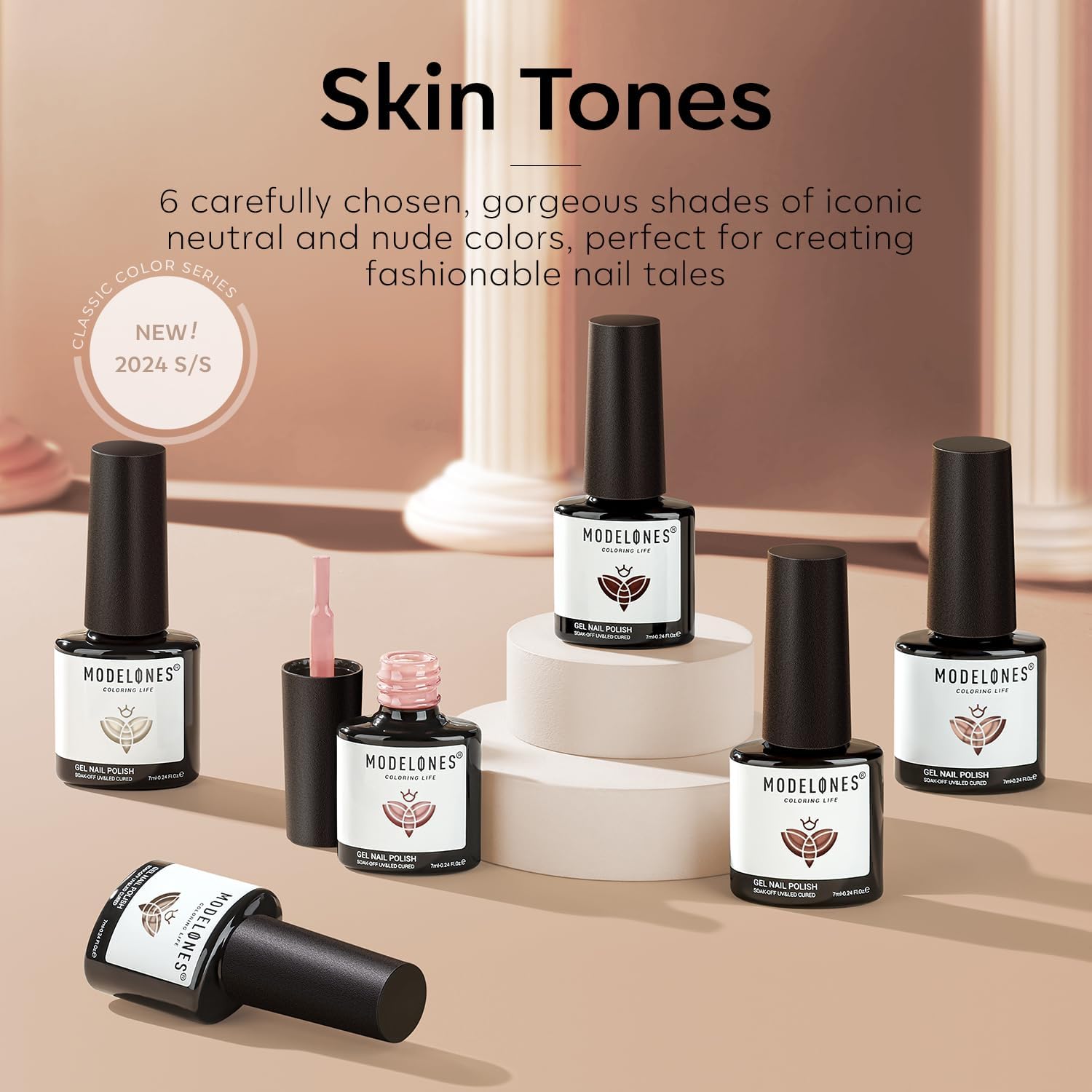 Modelones Nude Gel Nail Polish Set 6 Colors Skin Tones Soak Off Kit - Image 5