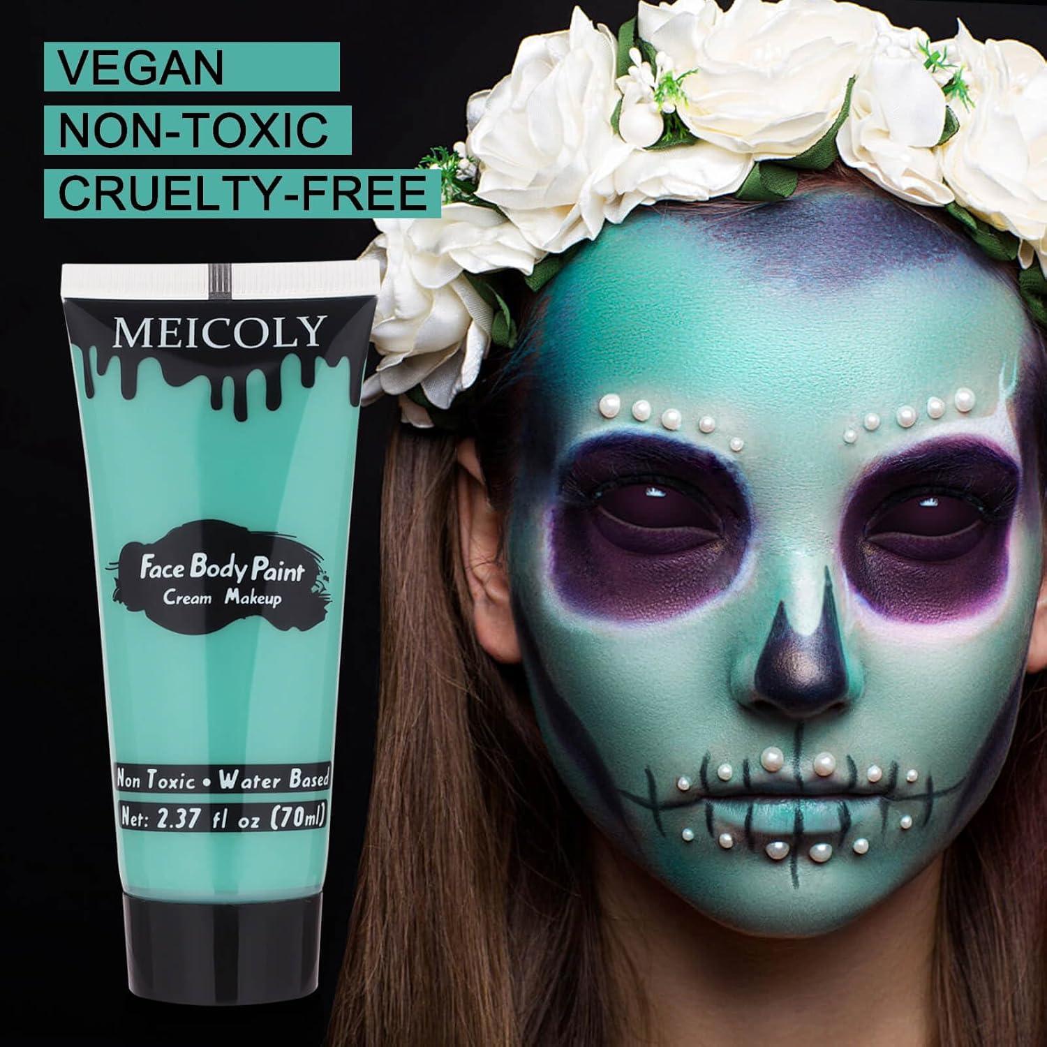 MEICOLY 2.37oz Teal Water-Based Face and Body Paint for Kids and Adults - Image 2