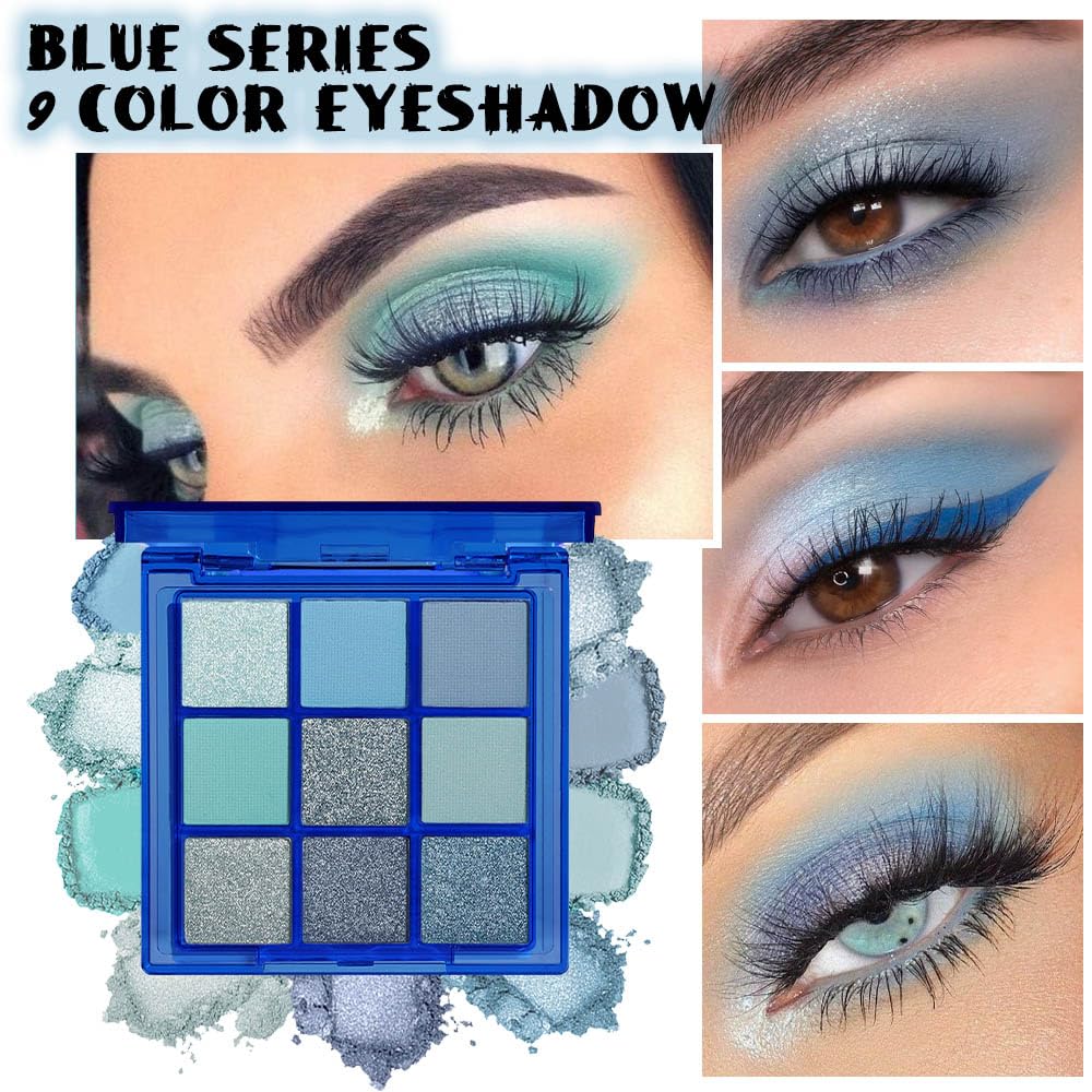 Evpct 9 Colors Blue Glitter Eyeshadow Palette for Mature Skin, Highly Pigmented Shimmer Shades - Image 2