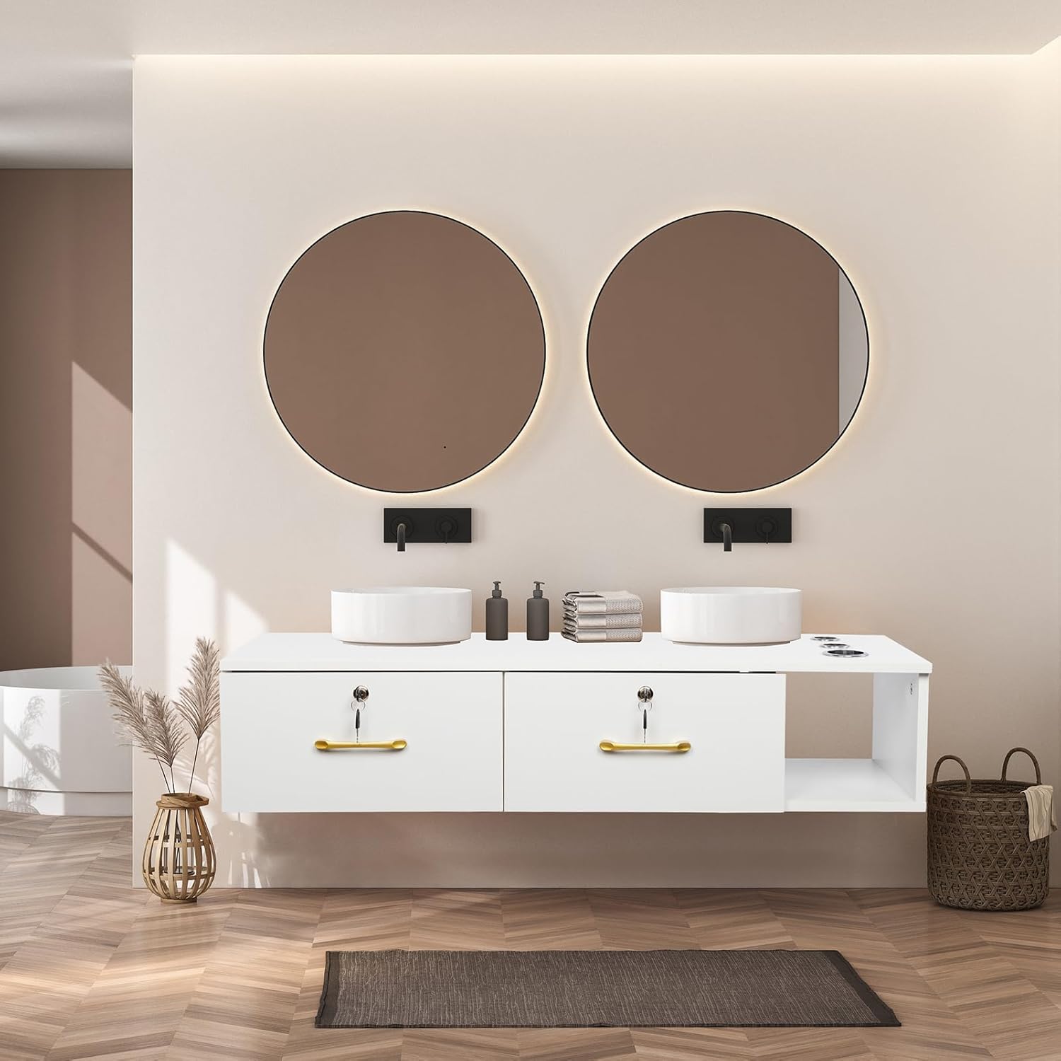 Salon Wall Mount Styling Station with 2 Locking Drawers and 3 Hair Dryer Holes - Image 2