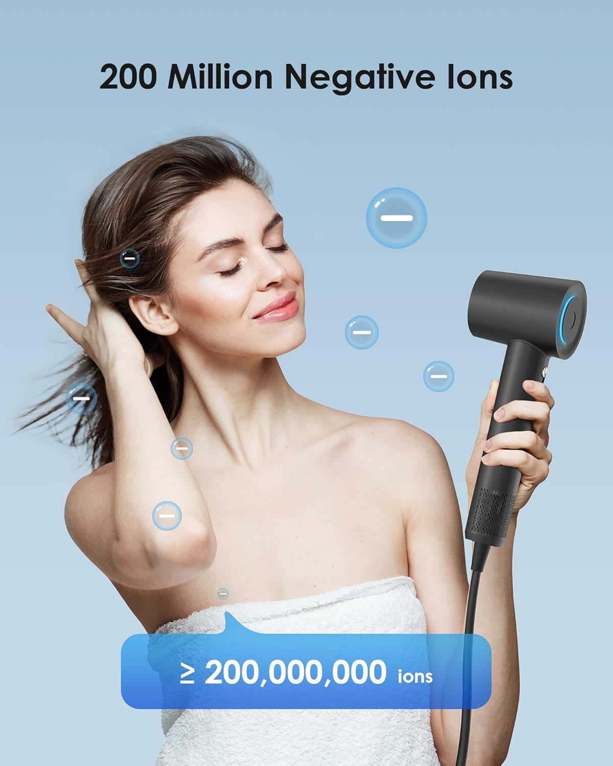 Zhiyangfei Black 110,000 RPM Negative Ion Hair Dryer with 3 Heat Settings and Magnetic Nozzle - Image 2