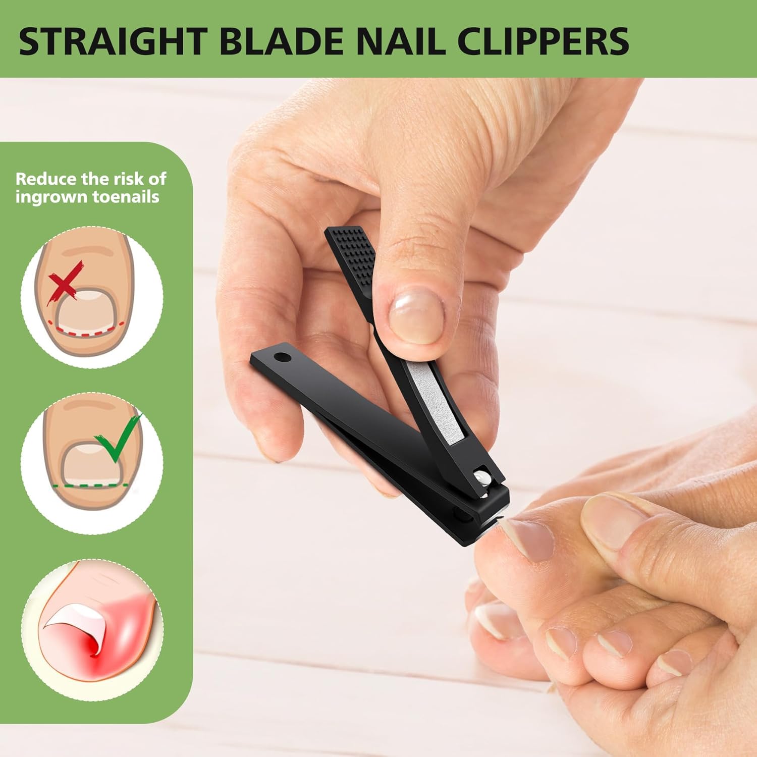 Baluca Stainless Steel Straight Nail Clipper Set for Thick Toenails, Adult Size - Image 2