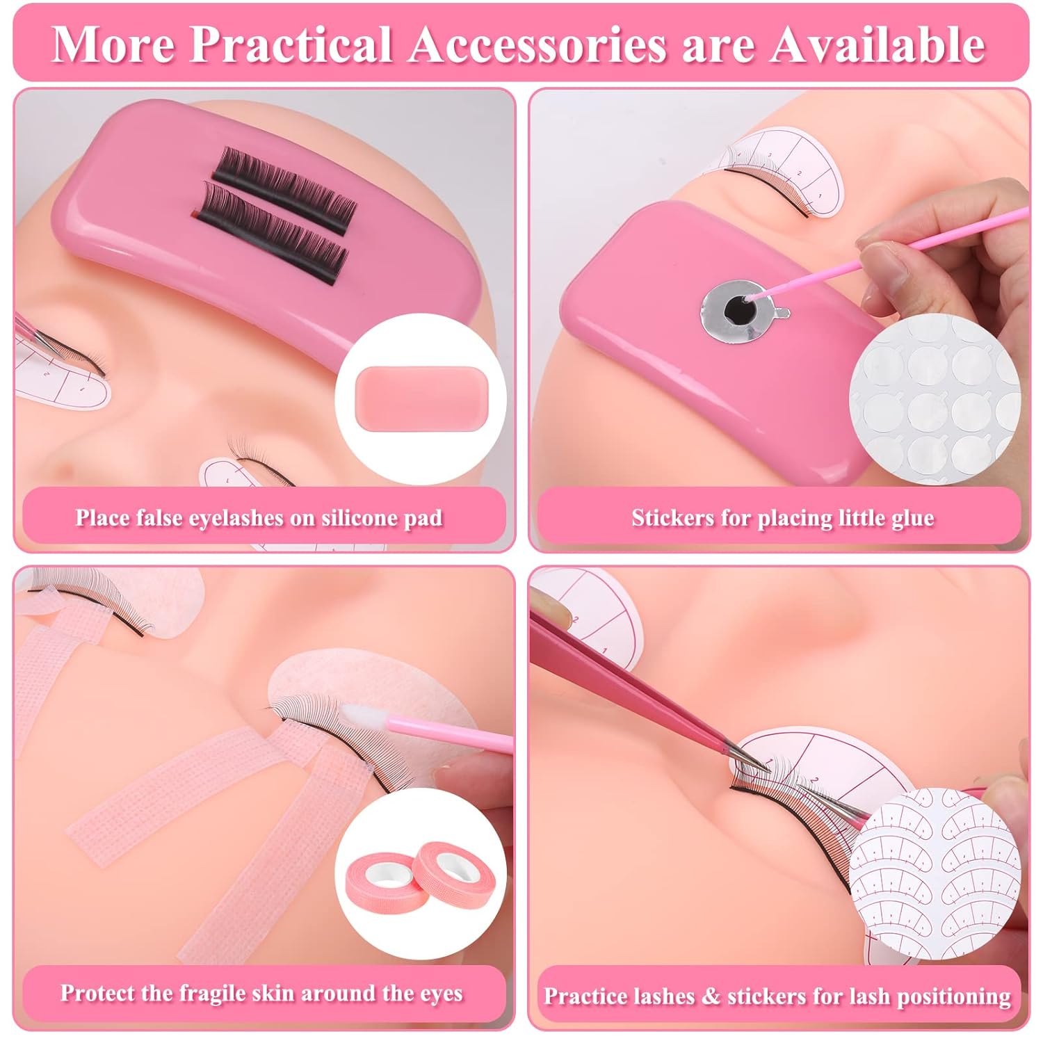 Beginner Lash Extension Kit with Mannequin Head, Individual Lashes, Glue, and Tweezers - 20 Piece Set - Image 5