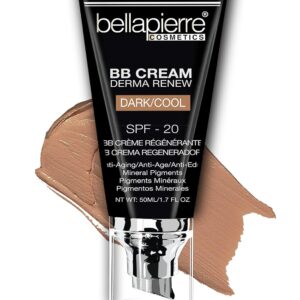 bellapierre BB Cream with SPF 20 - Tinted Sunscreen, Concealer, Matte Foundation, & Moisturizing Face Cream | Lightweight Formula + Pump Top Applicator | Non-Toxic & Paraben Free | 1.7 Oz - Dark Cool