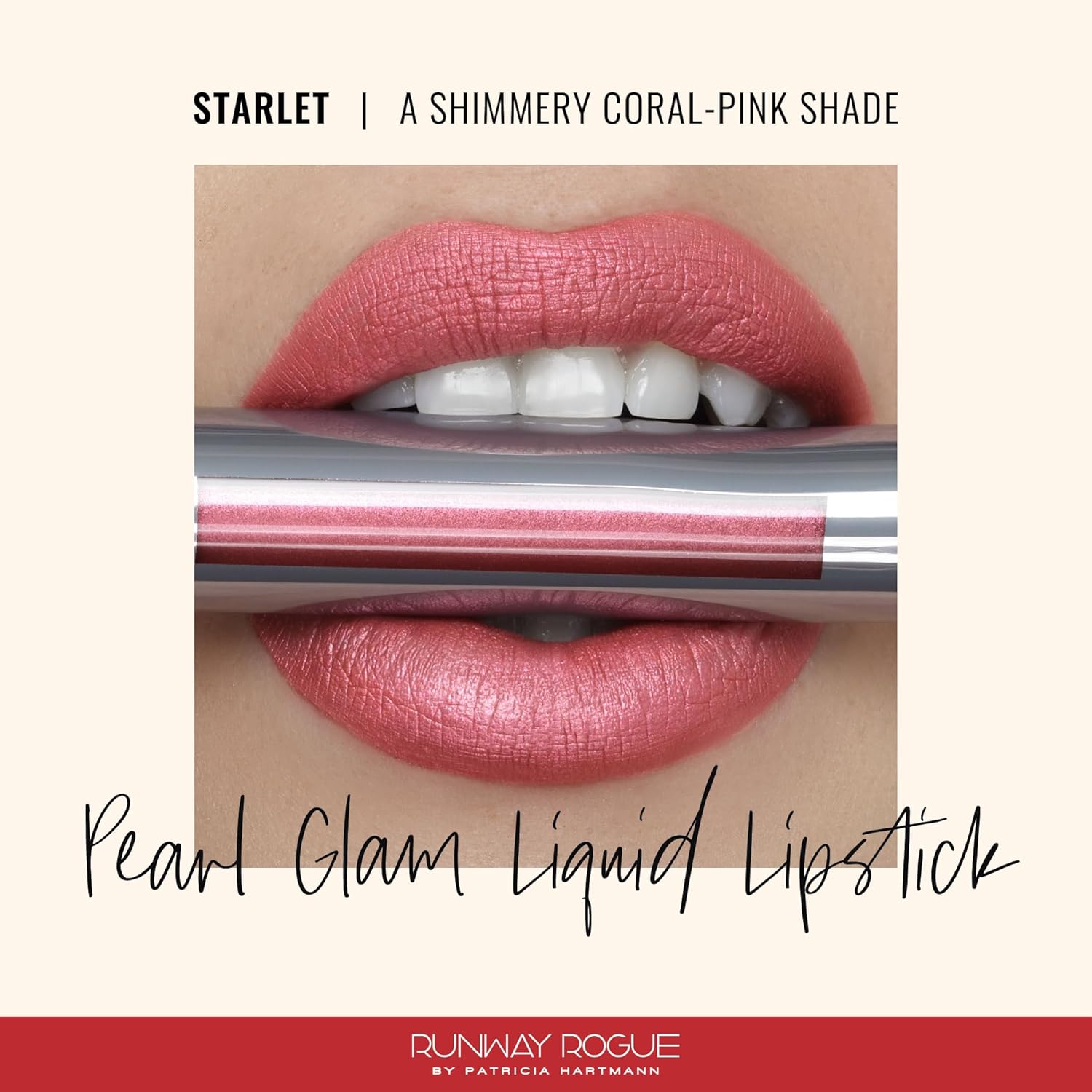 Runway Rogue Pearl Glam Long Wear Shimmer Liquid Lipstick, Metallic Coral-Pink Lipstick with Silver and Gold Shimmer, ‘Starlet’ - Image 2