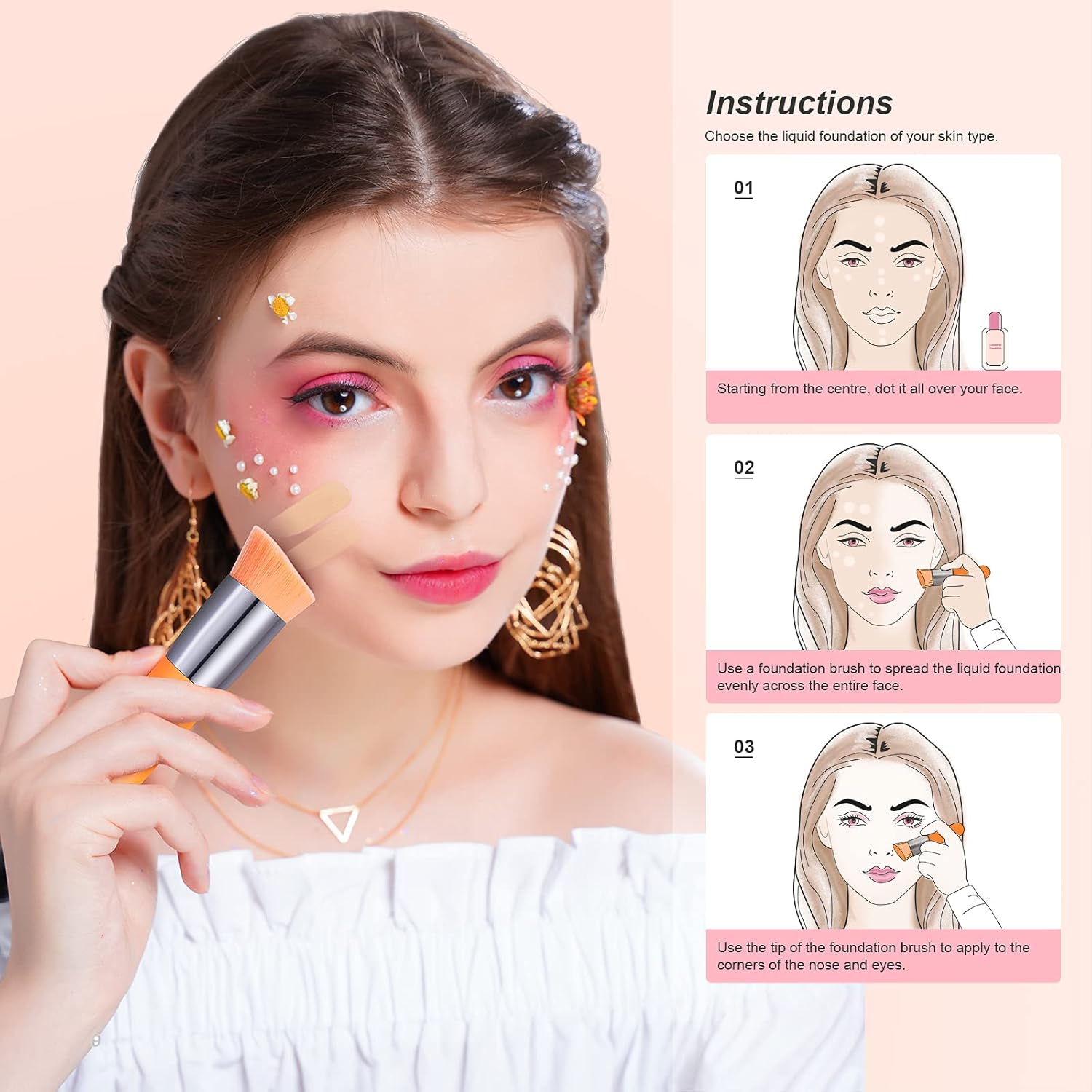 Docolor Neon Orange Angled Kabuki Foundation Brush for Liquid Cream Powder Makeup - Image 4