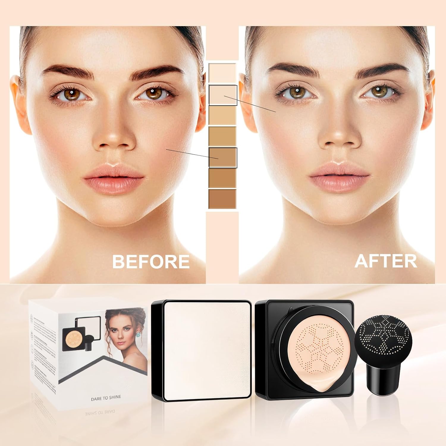 Air Cushion CC Cream Mushroom Head Moisturizing Concealer Medium Deep All Skin Types - Image 3