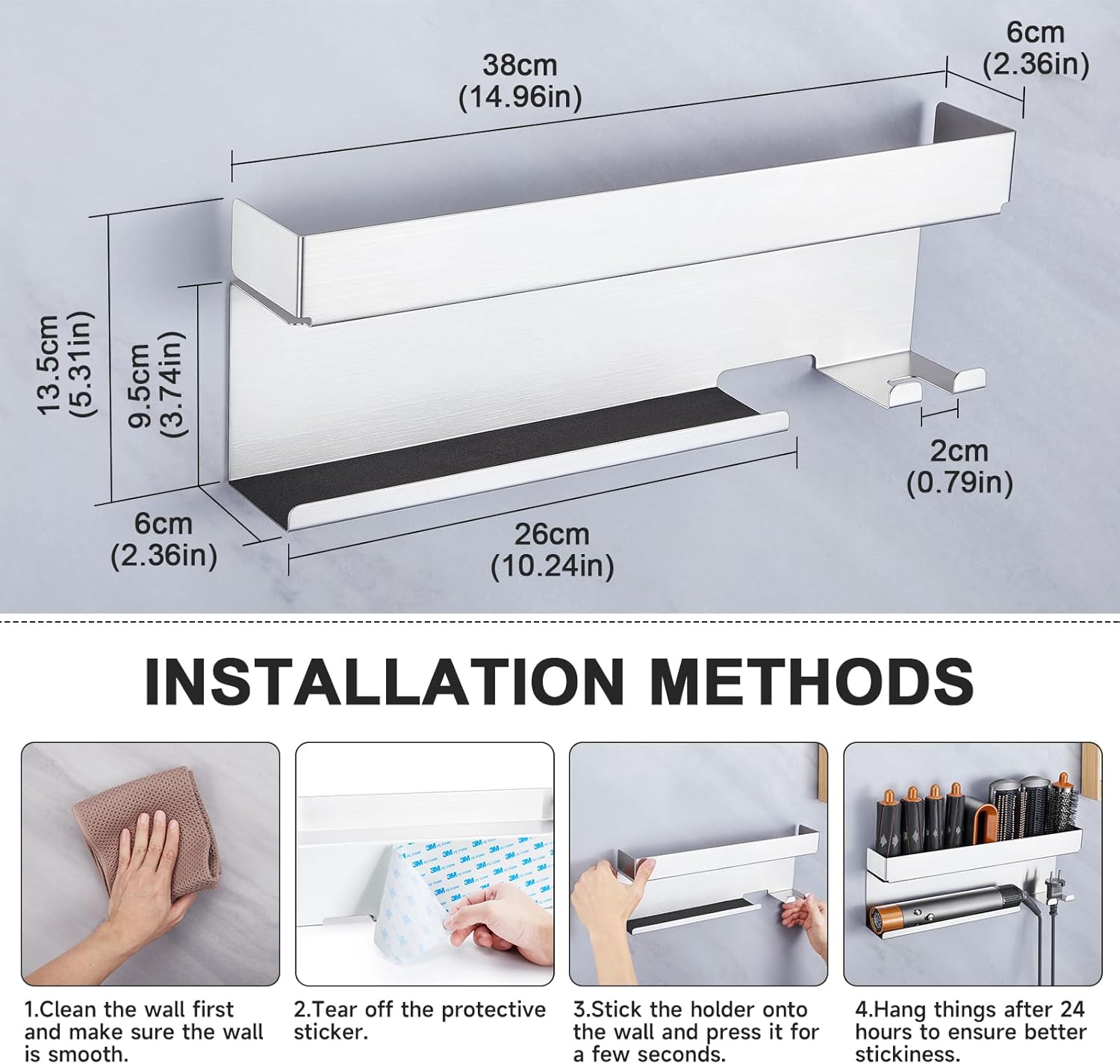 Storage Hair Dryer Holder for Curling Iron Wands Accessories, Hair Straightener Holder, Wall Mount Hair Tool Organizer for Styler Attachments,Stainless Steel Curling Iron Holder Organizer for Bathroom - Image 9