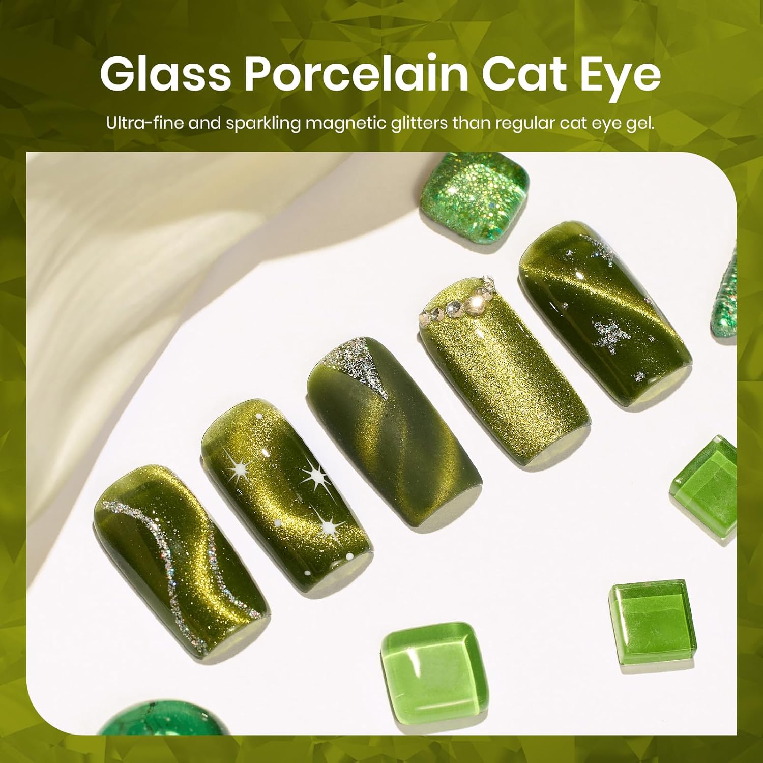 Beetles Olive Green Cat Eye Gel Nail Polish 15ML Holographic Glitter Magnetic Soak Off - Image 2