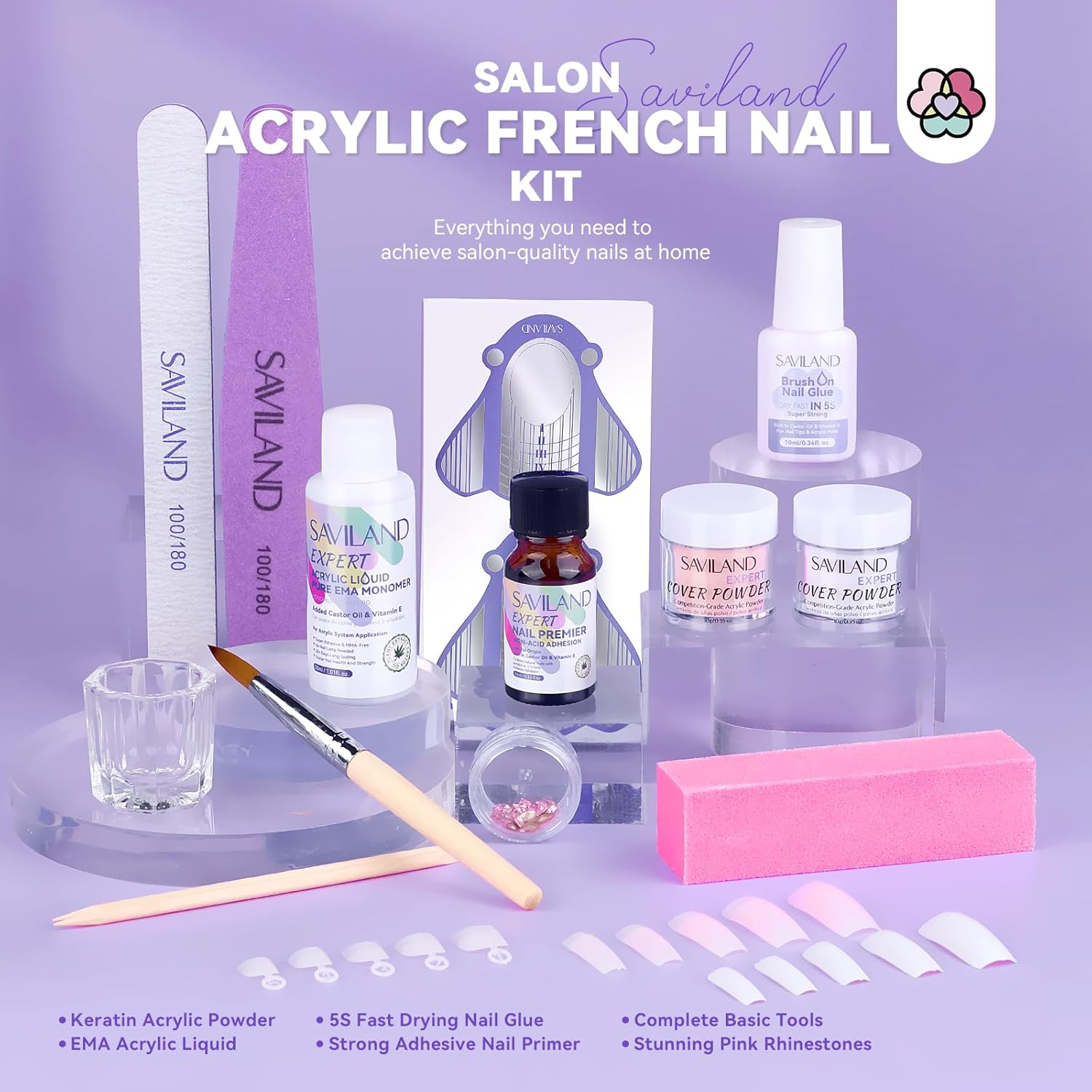 SAVILAND Acrylic Nail Kit for Beginners with Keratin Powder, Nail Primer, Glue, and Tools - Image 2