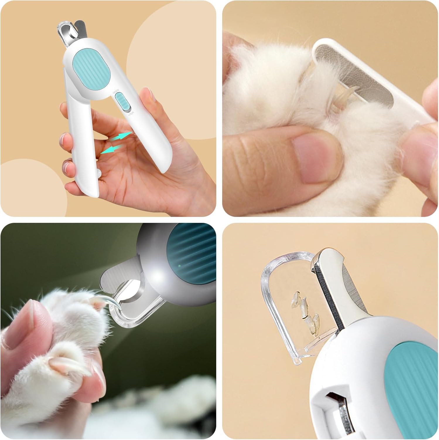 Odoland Blue Pet Nail Clipper with Built-in LED Light and Nail File for Small Cats - Image 6