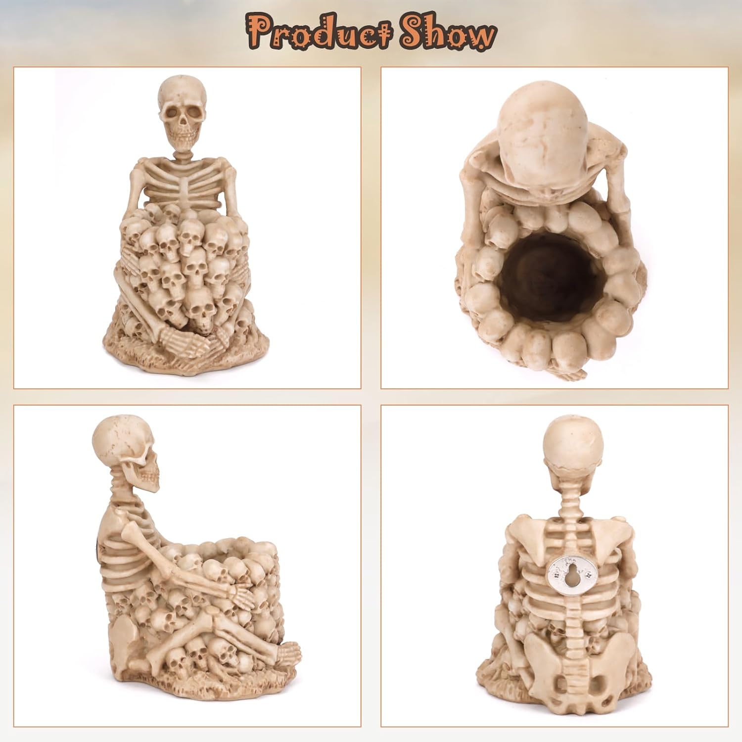 Skull Pen Holder for Desk, Gothic Skeleton Makeup Brush and Pencil Organizer for Home Office - Image 4