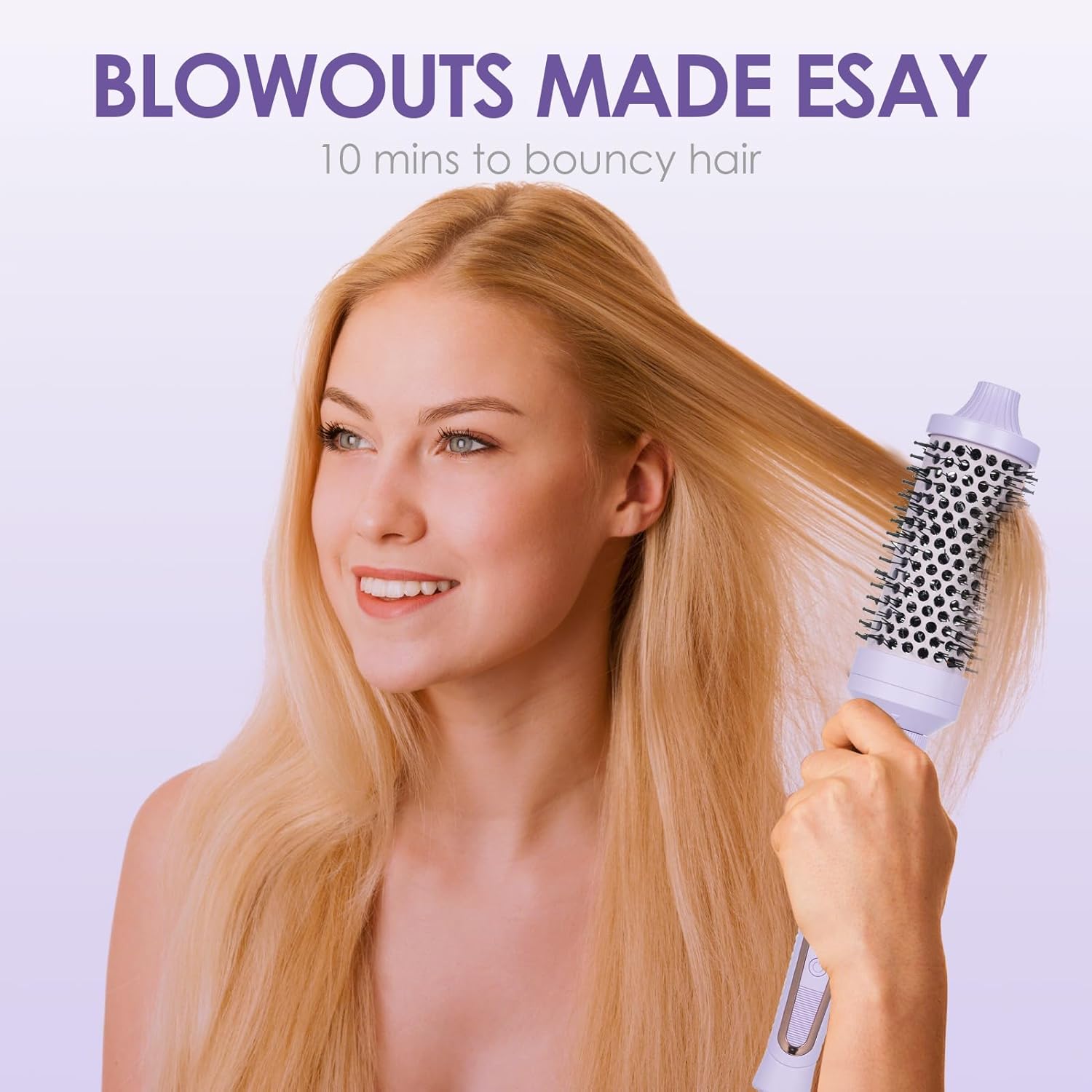 Purple Thermal Round Brush and Curling Iron Set with Adjustable Temperature for All Hair Types - Image 3