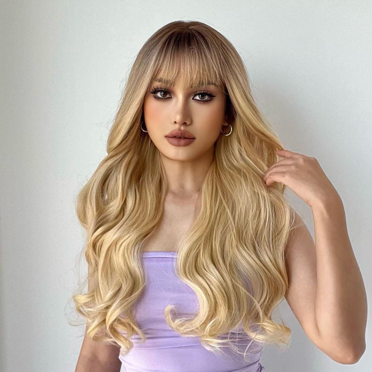 Ombre Blonde Long Wavy Human Hair Wig for Women Lightweight Breathable Capless - Image 2