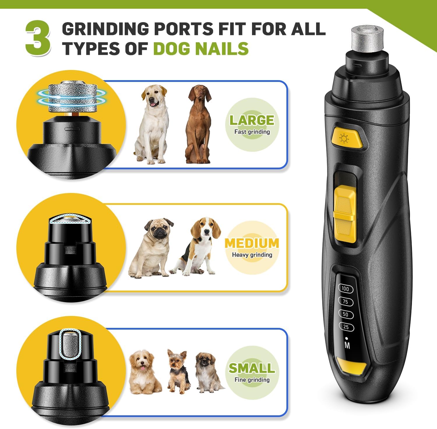 Rechargeable Super Quiet Dog Nail Grinder with 3 Wheels and LED Display for All Pets - Image 4